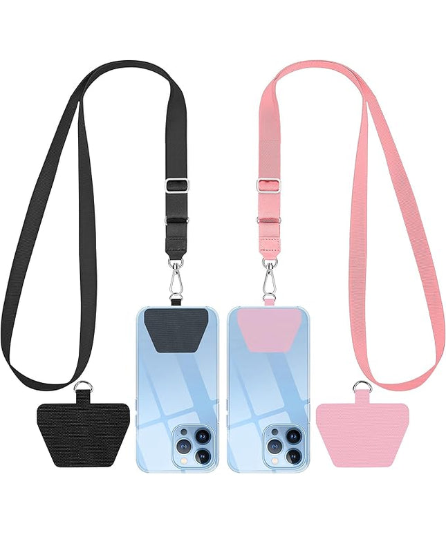 SHANSHUI Phone Lanyard, Crossbody Cell Phone Tether Pads Compatible with iPhone & All Smartphones in Full Cover Cases Black Pink