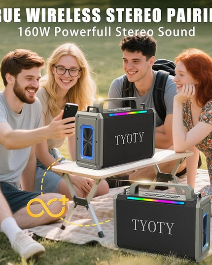 Portable Bluetooth Speaker 80W Loud Wireless Outdoor Stereo Sound Deep Bass IPX5 Waterproof Big Powerful Large Party Speakers with Colorful LED Lights, TWS, EQ, AUX, USB for Home Travel Camping