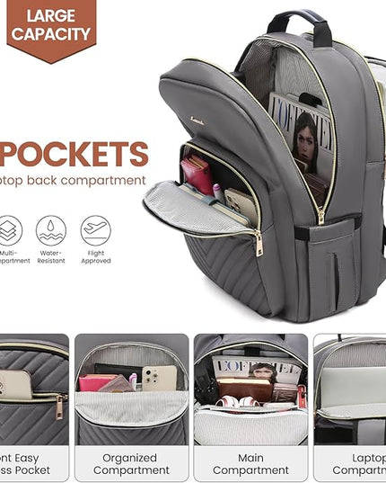 LOVEVOOK Laptop Backpack for Women 18.4 inch,Cute Womens Travel Backpack Purse,Professional Laptop Computer Bag,Waterproof Work Business College Teacher Bag Carry on Backpack with USB Port,Purple Gray