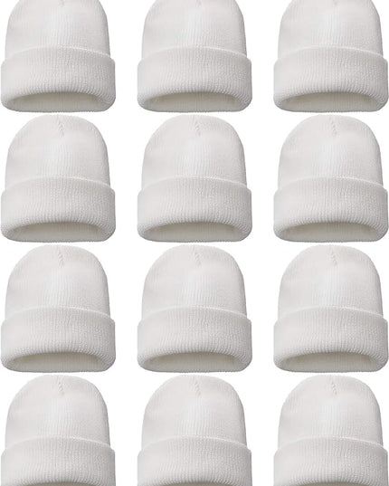 Zhanmai 12 Pack Small Winter Beanie Hats Bulk Warm Knitted Cuffed Skull Cap for Men Women