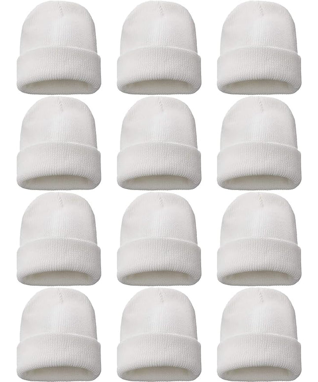 Zhanmai 12 Pack Small Winter Beanie Hats Bulk Warm Knitted Cuffed Skull Cap for Men Women