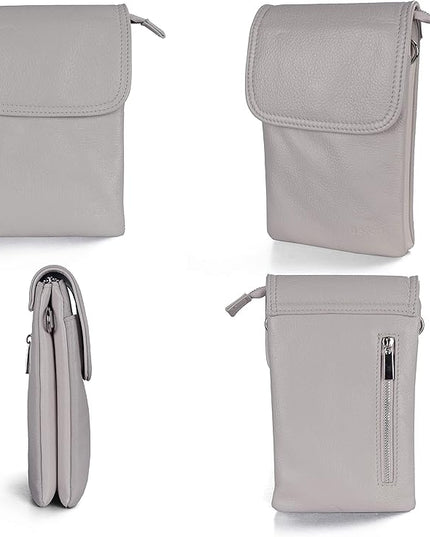 befen Genuine Leather Small Crossbody Bags for Women Cell Phone Bag Cross Body Purses,Silver Zipper