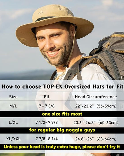 Oversized XL XXL Waterproof Sun Hat for Big Heads Mesh Bucket Hat Wide Brim Adjustable Packable Hiking Beach Fishing