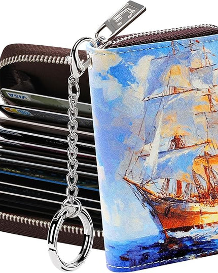FurArt Zipper Wallet Women, RFID Blocking Credit Card Wallet, Business Card Holder, Compact Size KeyChain Wallet
