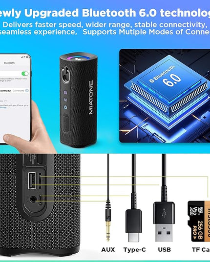 MIATONE Bluetooth Speaker 40W BT 6.0 Outdoor Portable Bluetooth Speakers with 3 EQ,Deep Bass,24H Playtime TWS,IPX7 Waterproof Shower Speakers Bluetooth Wireless Portable Speaker for Party/Beach-Black