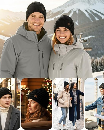 Merino Wool Beanie Hat for Men Women - Thermal Knitted Winter Hat for Large Heads Hiking Running Cap Wrap for Cold Weather