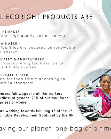 Ecoright Tote Bag for Women with Zipper, Small Tote Bag, Canvas Bag, Reusable Cotton Bag for Beach, Grocery, School & Work