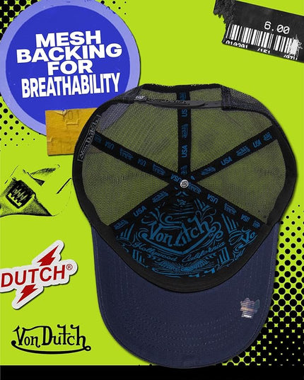 Von Dutch Unisex Trucker Hat - Curved Bill Mesh Back Retro Classic Adjustable Snapback Baseball Cap for Men and Women