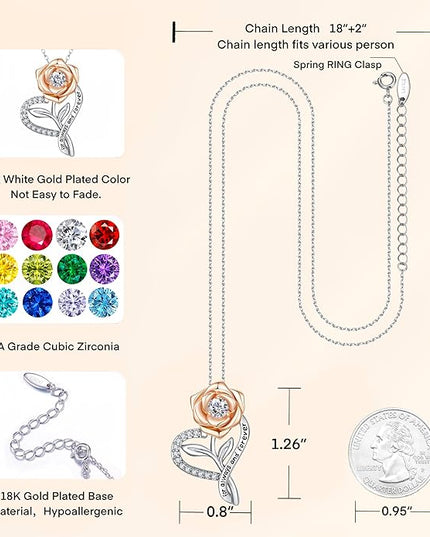 LAVALE Heart Birthstone Necklace for Women, Ideal Anniversary Birthday Gifts for Women Wife Girlfriend Her, Amazing Valentine's day Gift for Mom Women