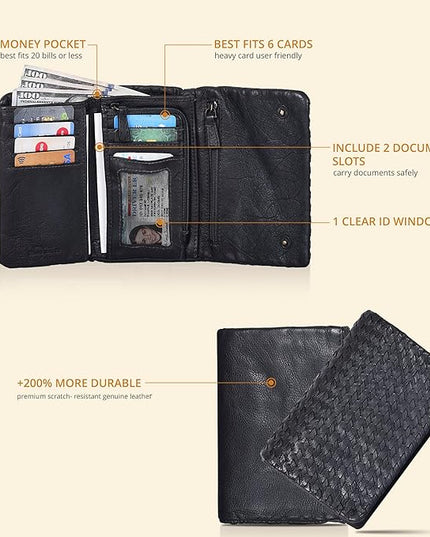 Real Leather Women Wallet Leather with RFID Blocking -Trifold Card Holder Designer Ladies Clutch with ID Window Wallets