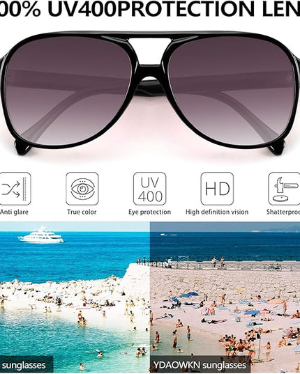 YDAOWKN Retro Aviator Sunglasses for Women Mens Large Frame Classic Vintage 70s Sun Glasses Aviators