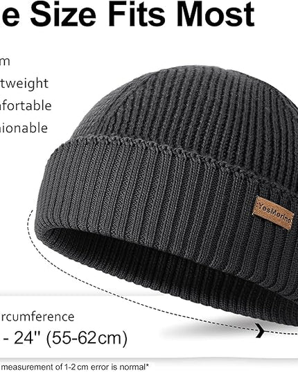 100% Merino Wool Fisherman Beanie for Men Women, Short Knit Cuff Trawler Winter Hat, Warm Soft Outdoor Gift