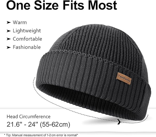 100% Merino Wool Fisherman Beanie for Men Women, Short Knit Cuff Trawler Winter Hat, Warm Soft Outdoor Gift