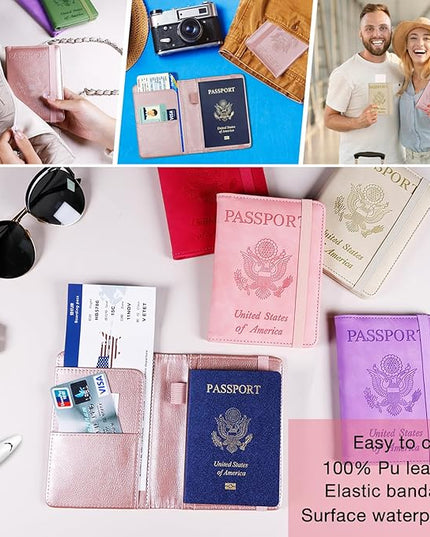Melsbrinna Premium Leather Passport Holder Covers Case, Waterproof Rfid Blocking Travel Wallet Passport Holder with Pen Holder, Cute Passport Book for Women/Men