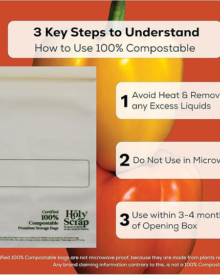 100% Compostable Food Storage Bags QUART Size - 80 Pack - Resealable Extra Strength Zip Seal Bags Made from Plants, Eco Friendly, Freezer Safe - BPI Certified, OK Compost Home