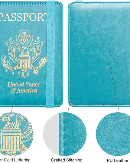 WALNEW Passport Holder for Travel, RFID Passport Cover Wallet for Women Men, PU Leather Passport Book Card Holder Case with Pen, Travelling Essentials for Flying
