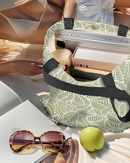 Canvas Tote Bag for Women，Cute Heavy-Duty Shoulder Bag with Zipper Pocket -Travel Tote for Grocery, Gym,Shopping