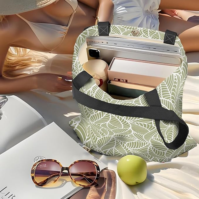 Canvas Tote Bag for Women，Cute Heavy-Duty Shoulder Bag with Zipper Pocket -Travel Tote for Grocery, Gym,Shopping