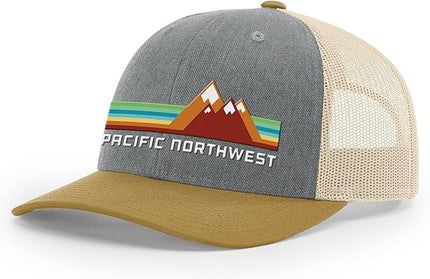 Pacific Northwest Trucker Hat - Richardson 115 Embroidered Snapback Cap for Men & Women - Hiking, Camping & Outdoor Adventure
