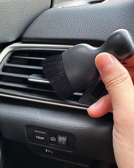 Car Detailing Brush, Soft Bristle Cleaning Brush, Scratch-Free Auto Duster Tool for Dashboard, Air Vents, Leather & Interior Cleaning (Black with Cap)