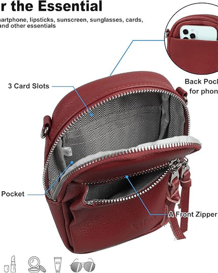 befen Genuine Leather Crossbody Cell Phone Purse for Women, Small Zip Around RFID Blocking Crossbody Wallet Bags