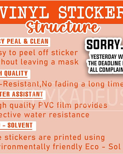 (3Pcs) Sorry Yesterday was The Deadline for All Complaints Stickers Funny Office Humor Sarcastic Work Quote Vinyl Decals for Laptop, Water Bottle, Desk, Planner, Scrapbooking, 3" x 2.2"