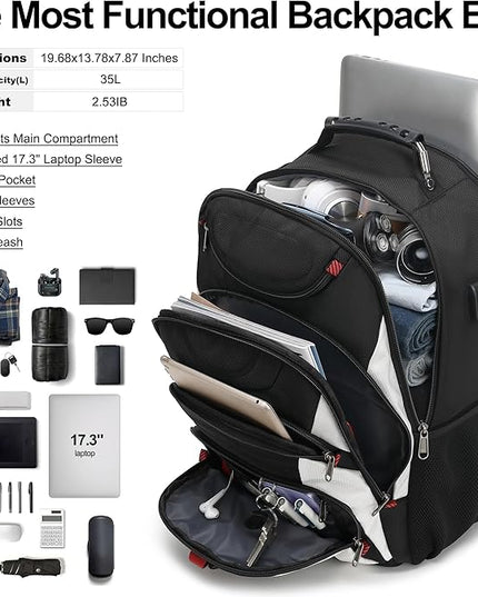 Boavan Laptop Backpack for men, 17.3 inch Laptop Bag with USB Port, Waterproof Travel Work Backpack Purse, Anti-Theft Teacher Nurse Doctor Casual Bookbags Office Business backpack，White