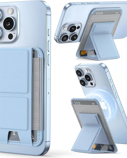 Magsafe Wallet with Angle Adjustable Stand, Magnetic Card Holder for iPhone 16/15/14/13/12 Series (Not for iPhone Mini), 1 Slot, 6 Cards, Blue