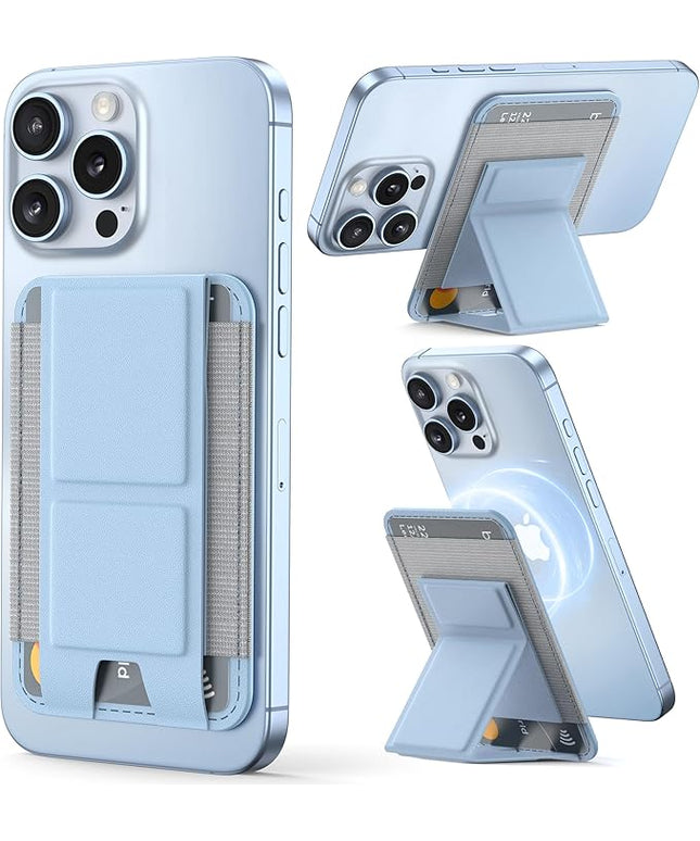 Magsafe Wallet with Angle Adjustable Stand, Magnetic Card Holder for iPhone 16/15/14/13/12 Series (Not for iPhone Mini), 1 Slot, 6 Cards, Blue