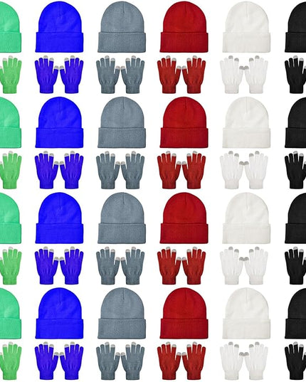 48 Pcs Bulk Winter Knit Beanies Gloves Men Women Warm Beanie Touchscreen Gloves Set Cozy Winter Accessories