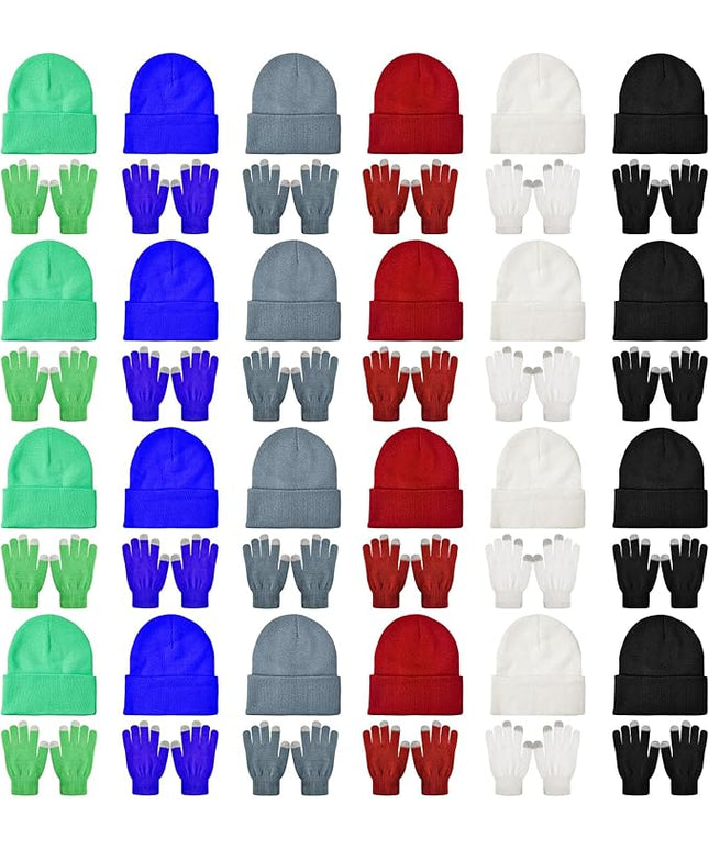 48 Pcs Bulk Winter Knit Beanies Gloves Men Women Warm Beanie Touchscreen Gloves Set Cozy Winter Accessories