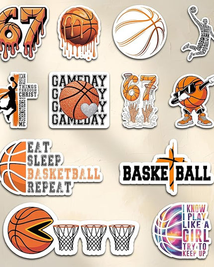 12PCS Basketball Stickers for Boys Girls Kids, Basketball Stickers for Water Bottles, Scrapbook, Poster Board, Basketball Vinyl Stickers Waterproof Favors for Party