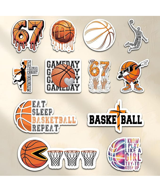 12PCS Basketball Stickers for Boys Girls Kids, Basketball Stickers for Water Bottles, Scrapbook, Poster Board, Basketball Vinyl Stickers Waterproof Favors for Party