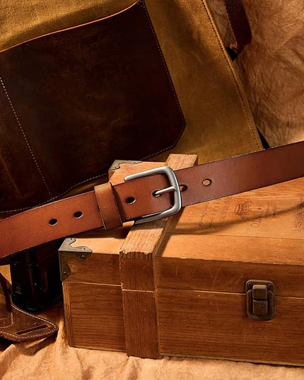 VATAN Men's Genuine Leather Casual Every Day Jeans Belts, Handmade Men Leather Belt with Gift Box