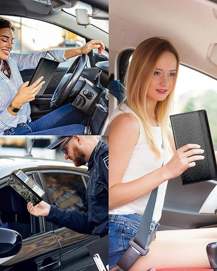 Car Registration and Insurance Holder with Magnetic Closure, Universal Document Organizer for License, Insurance Cards & Glove Box Storage (Leopard-Black)