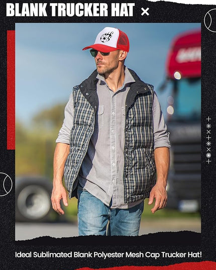 10 Pcs Sublimation Blank Trucker Hats Bulk Mesh Baseball Cap Polyester Mesh Trucker Hat for Men and Women