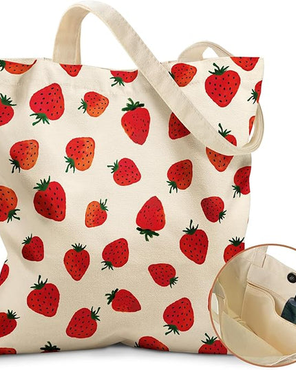 Aesthetic Tote Bag for Girls - with Magnetic Buckle and Zipper Inner Pocket for Women Lady Canvas Cotton Tote Bag