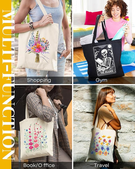 AUSVKAI Canvas Tote Bag for Women, Aesthetic Cute Grocery Grocery Reusable Cotton Gift Bag for Shooping Beach Trendy Gifts