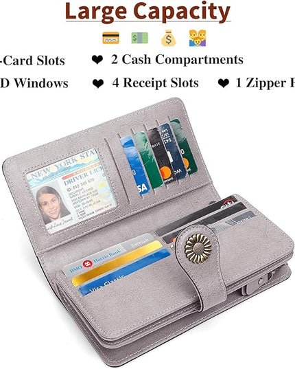 SENDEFN Wallets for Women Leather Credit Card Holder with RFID Blocking Large Capacity Wristlet | with RFID Blocking, Large Capacity, Wristlet, with RFID Blocking, Large Capacity, Wristlet