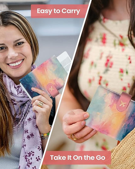 Passport Holder for Travel Essentials, RFID Blocking Leather Cover Wallet with Magnetic Closure, Aesthetic & Cute Passport Book Case for Women and Men - Sunrise (Upgraded with Money Pocket)