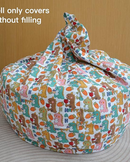 YuppieLife Kids Storage Bean Bag Cover（No Filling） Toy Organizer|Carrying Handle Sofa|Available for Kids and Teenager|Cuddle Chair|Machine Washable and Durable（27“,Happy Dinosaur）