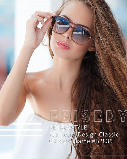 FEISEDY Retro Square Aviator Sunglasses Women Men 70s Vintage Trendy Plastic Frame Sun Glasses B2835