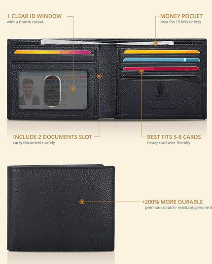Oak Leathers Slim Leather Wallet for Men - RFID Wallets Credit Card Holder Ultra Thin Gift for Mens, Front Pocket Minimalist Design