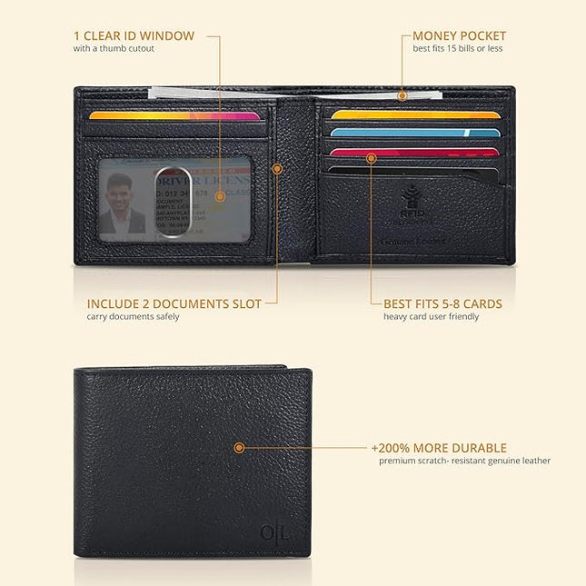 Oak Leathers Slim Leather Wallet for Men - RFID Wallets Credit Card Holder Ultra Thin Gift for Mens, Front Pocket Minimalist Design