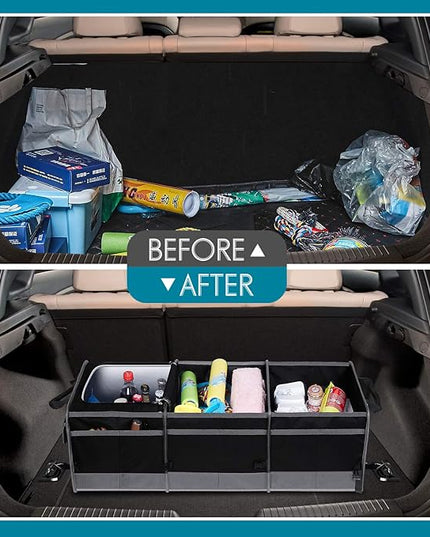 Trunk Organizer with Cooler, Collapsible Trunk Storage Container with Non Slip Bottom Strips, Large Multi-Compartment Waterproof Car Trunk Organizer Groceries for Vehicle Sedan, Suv, Truck,Van(Black)