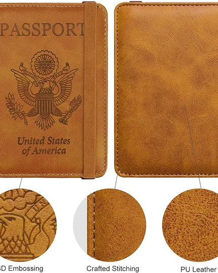 WALNEW Passport Holder for Travel, RFID Passport Cover Wallet for Women Men, PU Leather Passport Book Card Holder Case with Pen, Travelling Essentials for Flying