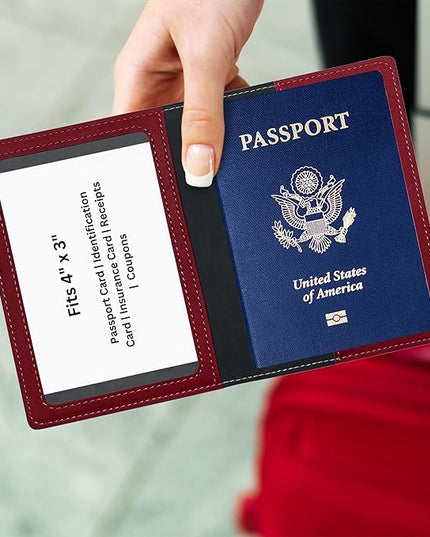Ciana Passport Holder for Travel – PU Leather Passport Cover and Card Holder for Men & Women – Slim Passport Holder with Card Protector Slot, Travel Must Haves (Burgundy)