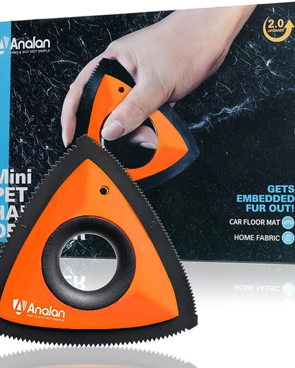 Analan Mini Pet Hair Remover for Car Detailing Supplies, Carpet Dog Hair Remover for Car Interior, Triangle Dog Hair Remover for Auto Detailing, Couch, Furniture, Lint, Carpet (Sunset Orange)