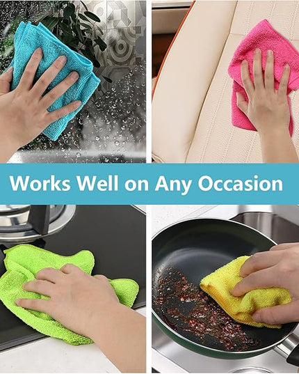 HOMEXCEL Microfiber Cleaning Cloth,12 Pack Cleaning Rags, Cleaning Towels with 4 Color Assorted, 11.5"X11.5"(Green/Blue/Yellow/Pink)