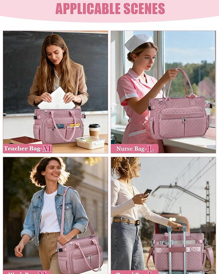 FIORETTO Teacher Tote Bag for Women with Laptop Compartment, Large Cup Holder, Zip Closure, Ideal for Work, Bible, Nurse